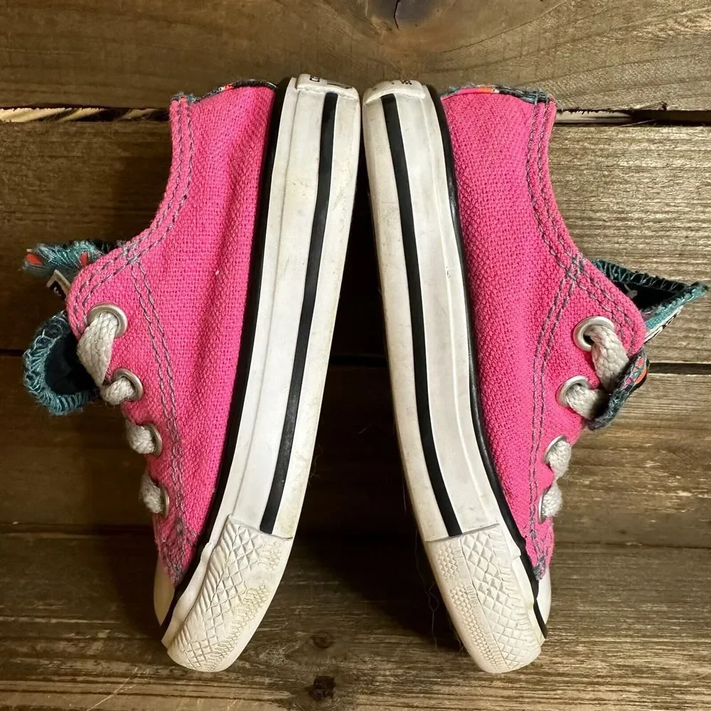 Baby Converse CTAS Neon Pink Canvas Double Tongue Casual Sneakers Shoes Size 5 C